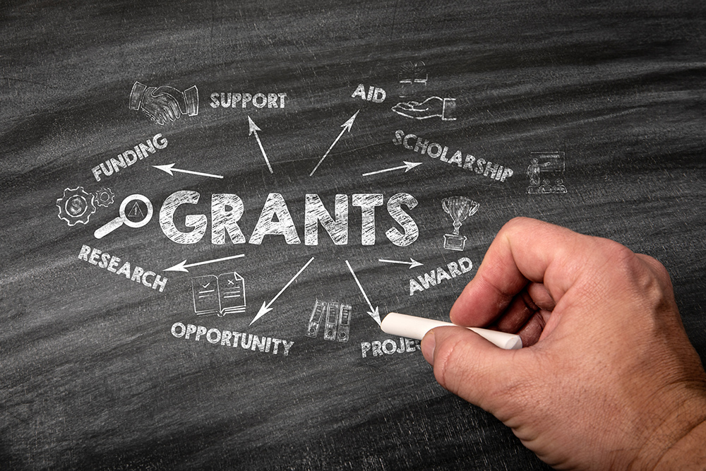 Chalk writing words related to grants