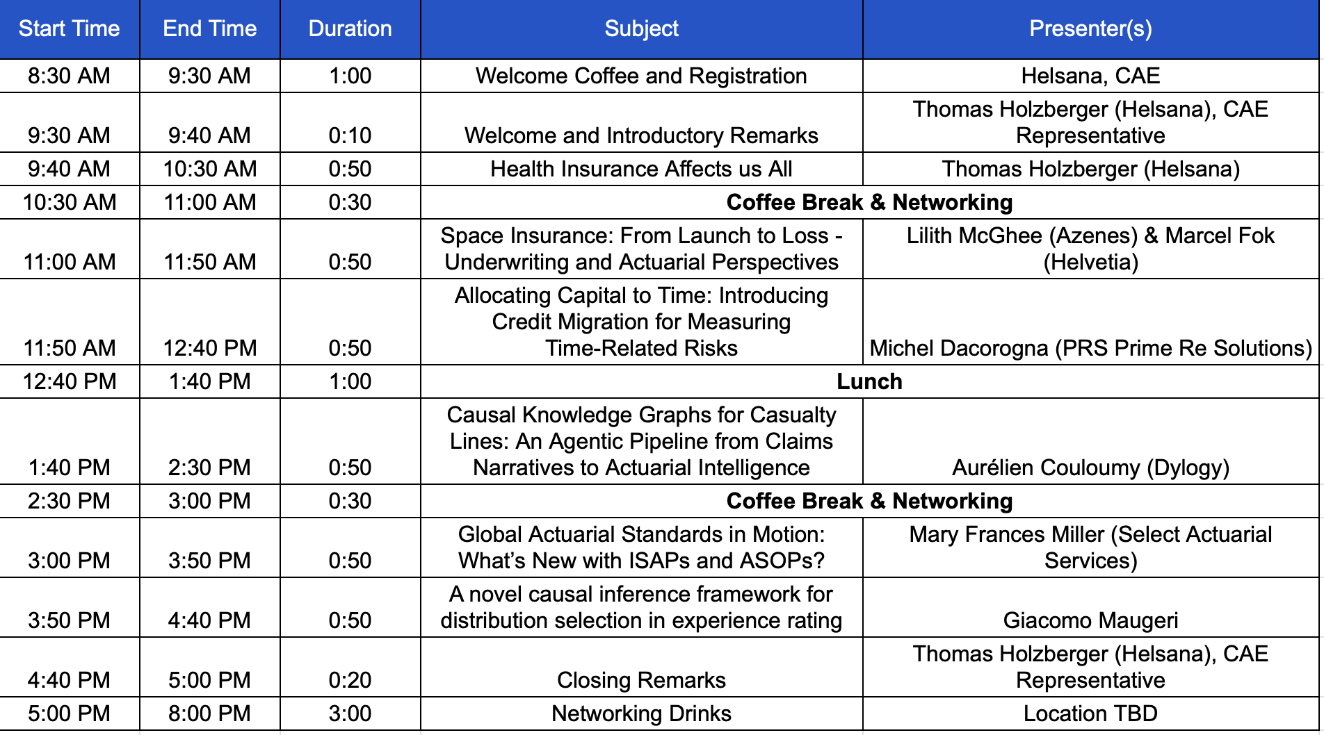 CAE Spring 2026 Schedule