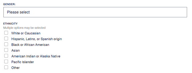 Screenshot showing Gender and Ethnicity fields in member profile