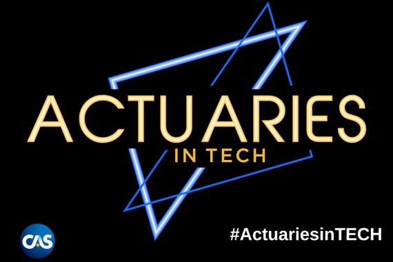 "Actuaries in Tech" in neon font on black background with two interlaced triangles