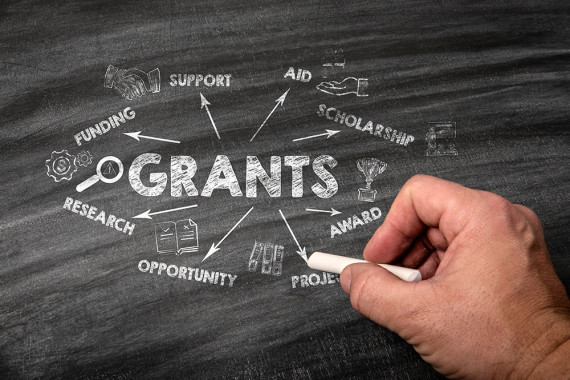 Chalk writing words related to grants