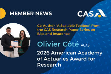 Olivier Côté, ACAS, on receiving the 2026 American Academy of Actuaries Award for Research