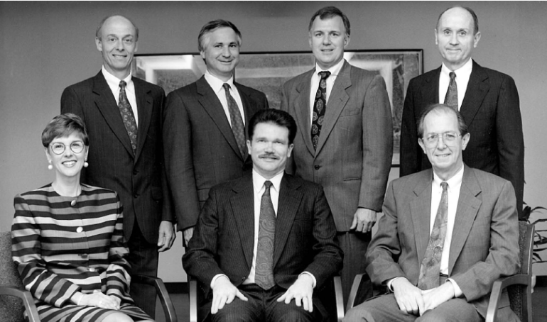 CAS Past President David Flynn, FCAS, sitting, far right, with members of the 1992 CAS Executive Council. 