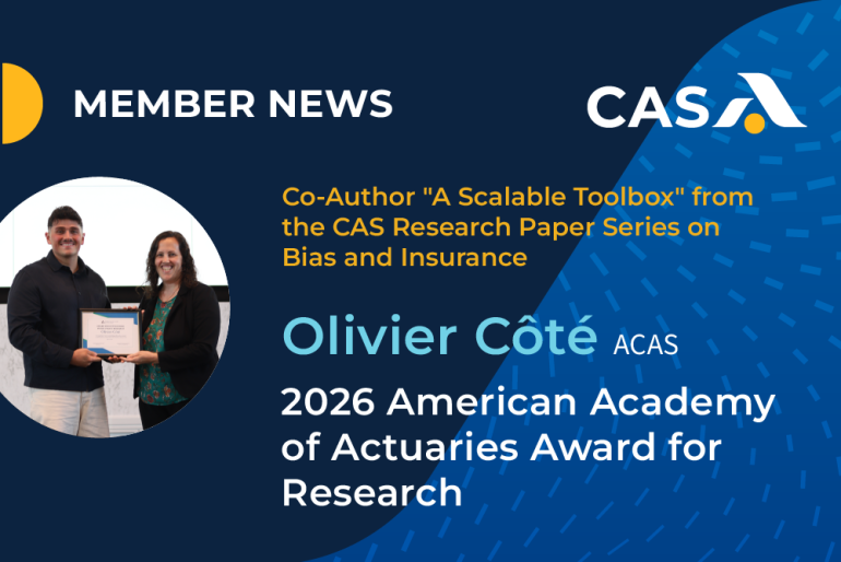 Olivier Côté, ACAS, on receiving the 2026 American Academy of Actuaries Award for Research